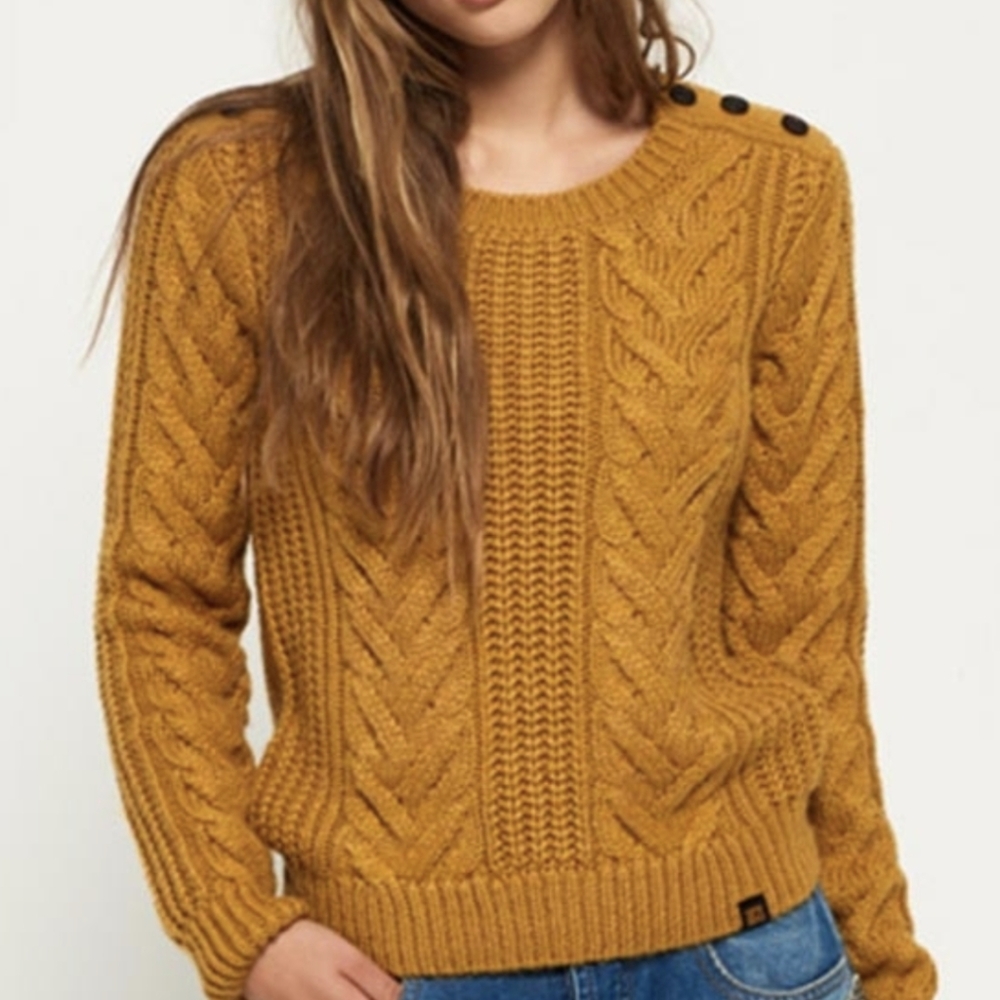 Superdry Mustard Cable Knit Sweater XS